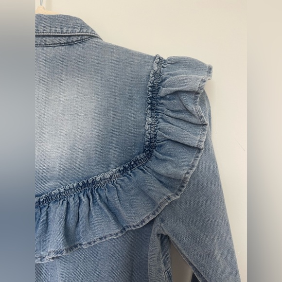Anthropologie Pilcro Ruffle Button Up Chambray Shirt - Blue - Size XS - Cotton - Picture 8 of 9